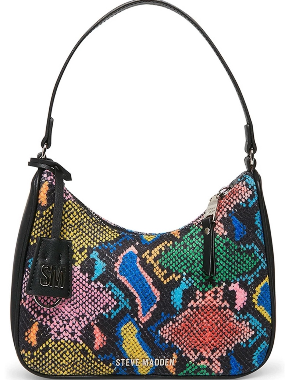 Steve Madden Blaker Shoulder Bag Multicolor Snake Print Black
